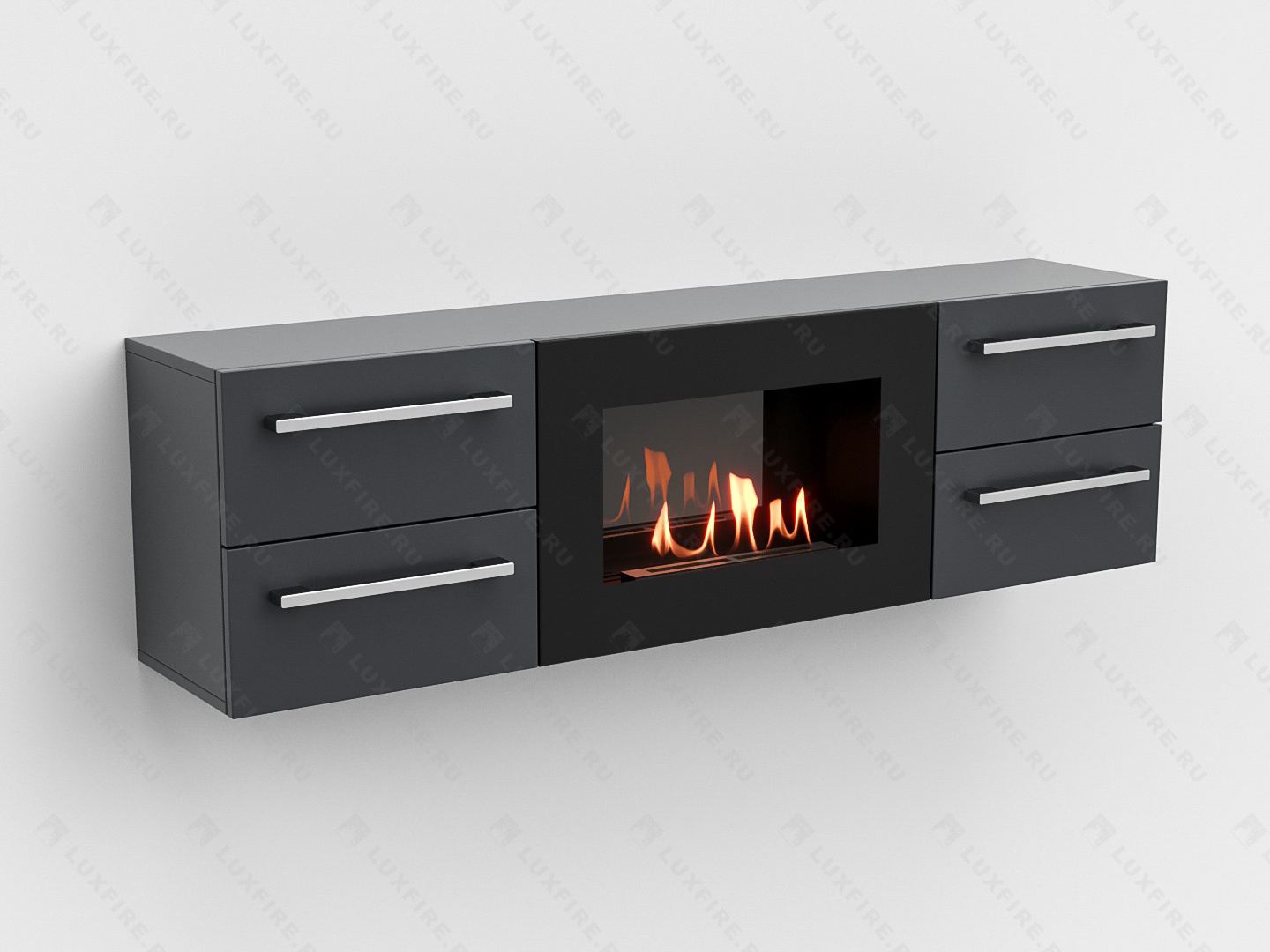 Тумба ТВ Lux Fire "Нева" настенная 1400 матовая, графит,с биокамином 600 по цене 83 670 руб.